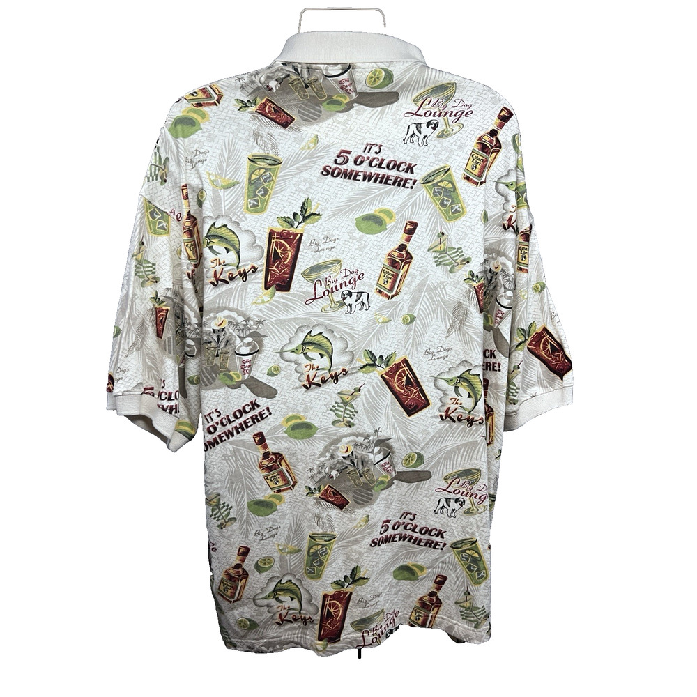 Big Dogs Men All Over Print Polo Shirt 3X Tiki Cocktails Its 5 O'Clock Somewhere - Picture 2 of 7